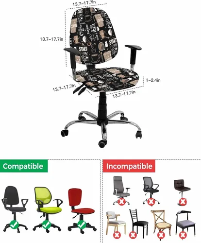 Vista 4 de Funda elástica para silla de oficina con temática de café, funda de asiento para silla de computadora, funda para respaldo, café, granja, retro
