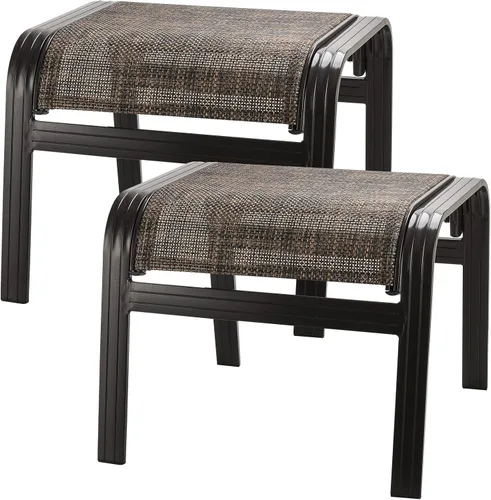 Vista 9 de Reposapiés de metal para exteriores, muebles otomanos para exteriores, reposapiés, juego de 2 asientos pequeños para jardín, balcón, césped, 22 x 20