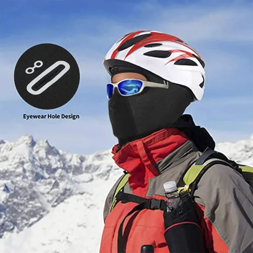 Vista 2 de ROCKBROS Máscara de esquí para hombres y mujeres, pasamontañas de invierno, máscara de esquí debajo de cascos con agujeros para gafas, forro polar
