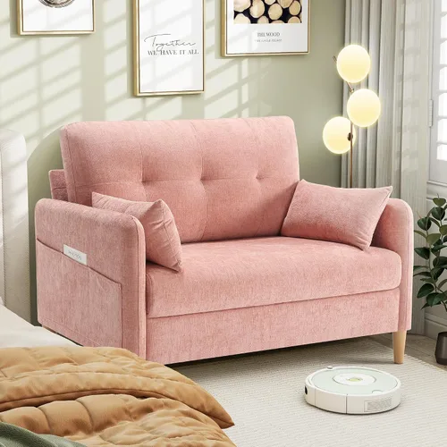 Vista 11 de Hanherry Sofá Loveseat, Sofá Pequeño de 47" para Sala de Estar, Cómodo Asiento de Amor de Tela Chenilla para Dormitorio con Almohada Decorativa