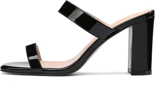 Vista 2 de MODENCOCO Sandalias de tacón alto para mujer, con puntera abierta, de patente, de moda, de 3.3 pulgadas