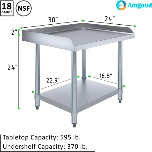 Vista 3 de AmGood Soporte de acero inoxidable de 24 x 30 pulgadas Altura: 24 pulgadas Mesa de parrilla comercial resistente