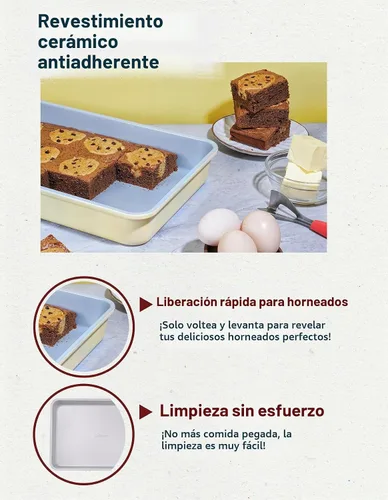 Vista 5 de LeGourmet Bandeja rectangular antiadherente para hornear de 9 x 13 pulgadas, revestimiento de cerámica, no tóxico, acero aluminizado resistente a