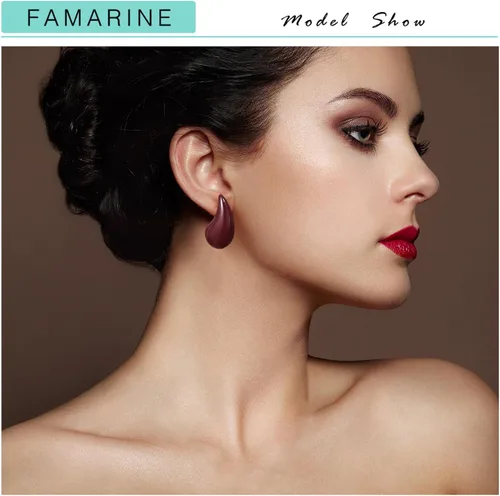 Vista 3 de FAMARINE Aretes de oro con forma de gota de agua para mujer, aretes grandes de oro con forma de lágrima