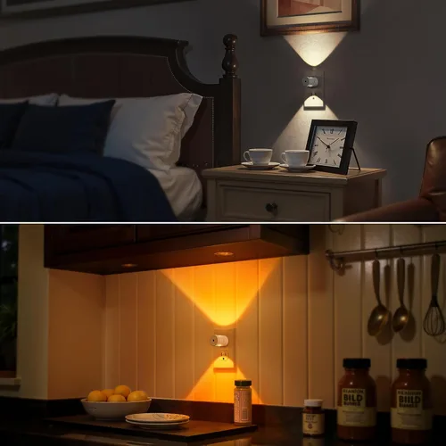 Vista 7 de LED Night Light Project 180° Rotating Night Lights Plug into Wall 2 Pack Mini Lens, Dusk to Dawn Sensor, 3000K/5000K/Amber Dimmable Nightlight for