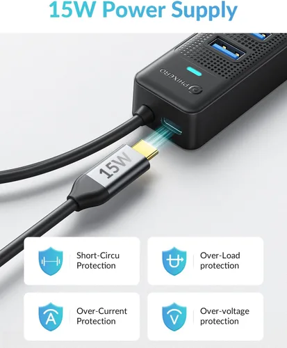 Vista 8 de PHIXERO Concentrador USB de 7 puertos, 3.3 pies/3.3 ft de largo Cable USB 3.0 Hub Hub Multi USB Hub Adaptador de Extensión USB Divisor USB Hub USB
