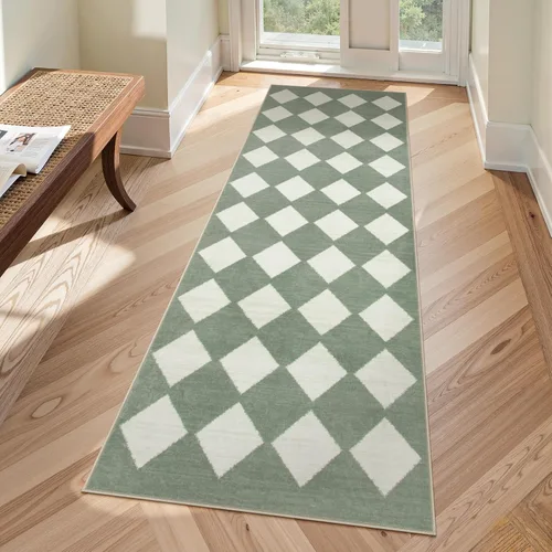 Vista 30 de Lahome - Tapete con diseño de entramado marroquí, a cuadros, pequeño, suave y antideslizante, moderno, resistente a las manchas, para puerta Negro
