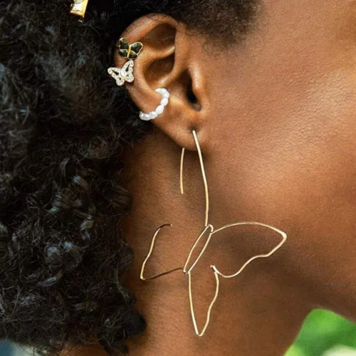 Vista 2 de fxmimior Pendientes colgantes de cadena larga con borlas y diseño de mariposa para mujer, Cobre