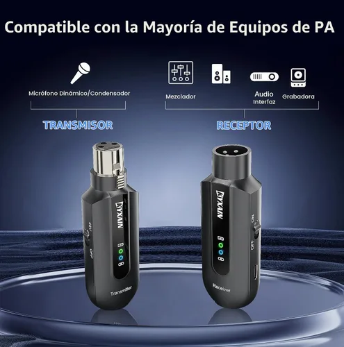 Vista 6 de Receptor transmisor de micrófono inalámbrico de 2.4 GHz, adaptador de micrófono inalámbrico, receptor transmisor XLR recargable para mezclador