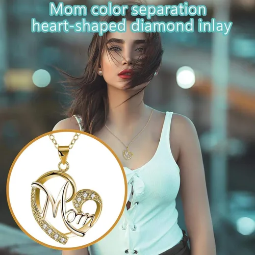 Vista 4 de ZYooch - Dije con la palabra Mom grabada para mujer, collar de compromiso de diamantes de imitación, joyas para regalar