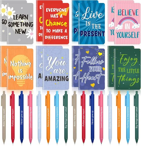 Vista 10 de Funrous 32 bolígrafos con cita motivacional, bloc de notas inspiradoras, mini diario con bolígrafo, cuadernos pequeños, regalo para hombres