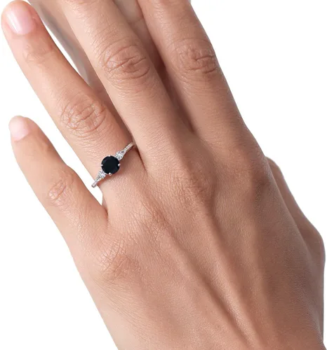 Vista 36 de Gem Stone King Anillo de compromiso de 3 piedras preciosas redondas de oro blanco de 10 quilates con piedra natal de 0.236 in con piedra natal