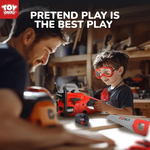 Vista 7 de TOY Life Juego de herramientas de juguete con motosierra eléctrica para niños con guantes, juego de herramientas para niños, juego de simulación