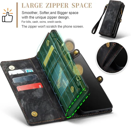 Vista 4 de Asuwish Funda de teléfono para Samsung Galaxy S10 con cremallera, funda desmontable con protector de pantalla de vidrio templado y tarjetero Negro