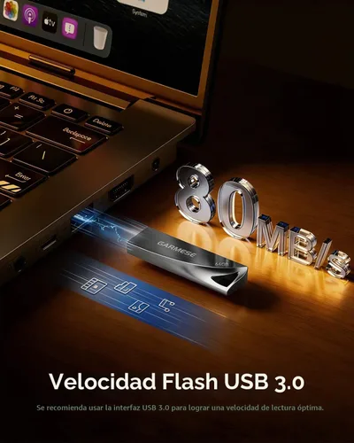 Vista 2 de Unidad flash USB 3.0 de 64 GB, unidad de pulgar de metal con orificio para llavero Memoria portátil impermeable y delgada, Plug & Play Pulgar