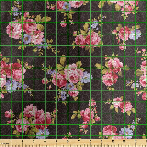 Vista 3 de Ambesonne Tela rosa de The Yard, patrón con ramillete y ramos antiguos femeninos inspirados en flores, tela de satén decorativa para textiles