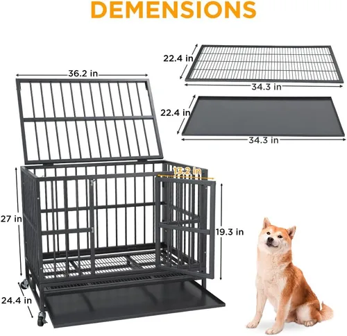 Vista 2 de Jaula de acero indestructible de 36 pulgadas, resistente a prueba de escape, para interiores, casa de perro de alta ansiedad, perrera con ruedas