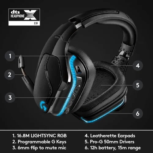 Vista 6 de Logitech Auriculares para juegos G935 Kabellos con sonido envolvente 7.1 Lightsync
