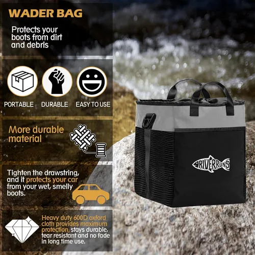 Vista 2 de Riverruns Bolsa para Vadeadores de Pesca y Caza con Malla Ventilada, Bolsa de Almacenamiento para Botas de Vadeadores para Senderismo, Camping