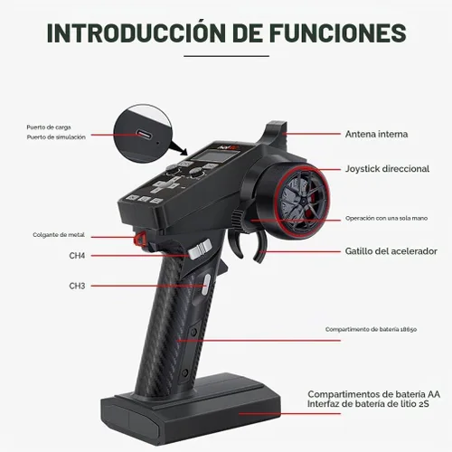 Vista 7 de HOTRC CT-6A Transmisor y receptor RC de 6 canales 2.4ghz control manual RC tanque barco tanque control remoto (CT-6A)