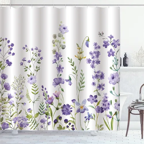 Vista 11 de Cortina de ducha floral de primavera, cortinas de ducha de plantas de flores silvestres para baño, cortina de baño de tela de poliéster impermeable