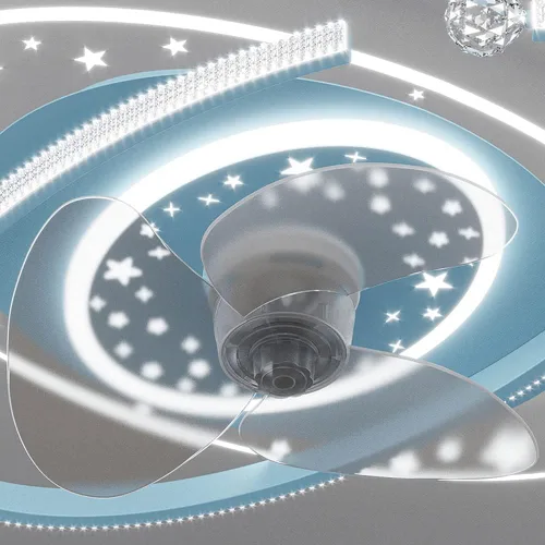 Vista 7 de Ventilador de techo azul para niños de 20.5 pulgadas con luz, control remoto, 6 velocidades, perfil bajo Playful blue flush mount fan light for