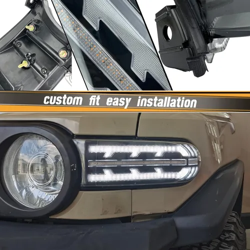 Vista 4 de Lente ahumada Switchback - Faro delantero LED blanco/ámbar compatible con Toyota FJ Cruiser 2007-2021, accesorios funcionan como lámpara