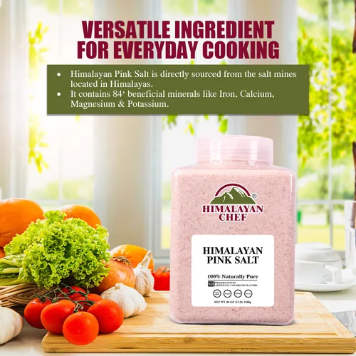 Vista 7 de Himalayan Chef - Sal rosa del Himalaya, grano fino, 5 libras, sal rosa orgánica de grado alimenticio con 84 minerales ricos, vegano, kosher