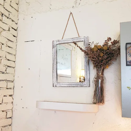 Vista 4 de AAZZKANG Espejo de pared rústico con marco de madera rectangular para colgar en casa de campo o baño, sala de estar o dormitorio decoración