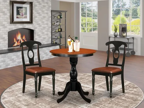 Vista 2 de East West Furniture ESKE3-BCH-LC - Juego de mesa y sillas de cocina de 3 piezas que contiene una mesa de comedor redonda con pedestal y 2 sillas