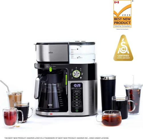 Vista 2 de Braun Cafetera multiservicio de 7 tamaños programables de preparación / 3 fortalezas + café helado y agua caliente para té, jarra de vidrio
