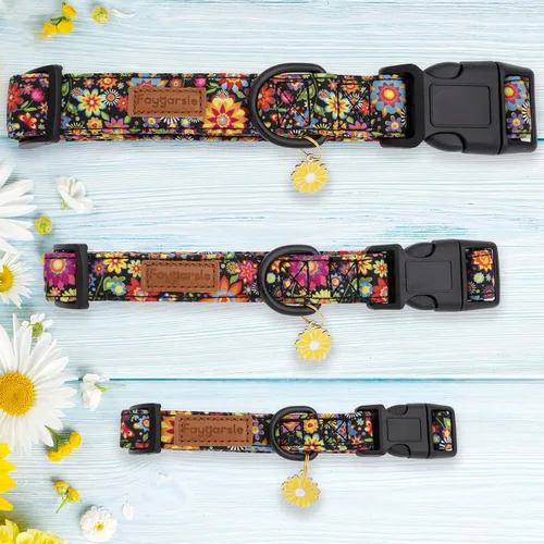 Vista 6 de Faygarsle Collar de perro floral para niñas y perras, collar suave y elegante para mascotas con diseño de flores, collar negro ideal para perros