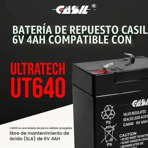 Vista 2 de Casil Batería de repuesto de plomo ácido sellada recargable de 6V 4Ah (1 paquete)
