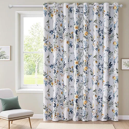 Vista 44 de MYSKY HOME Cortinas florales para puerta francesa de 40 pulgadas de largo, juego de 2 cortinas opacas de privacidad con bolsillo para barra A-verde