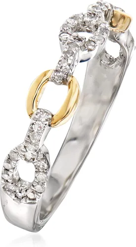 Vista 3 de Ross-Simons 0.20 ct. t.w. Diamond Paper Clip Link Ring in Sterling Silver and 14kt Yellow Gold