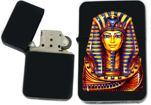 Vista 11 de Faraón, egipcio, tutankamón, cleopatra, ojo de Horus, pirámides-Ankh, leona-diosa única coleccionable s Infinity negro mate encendedores a prueba