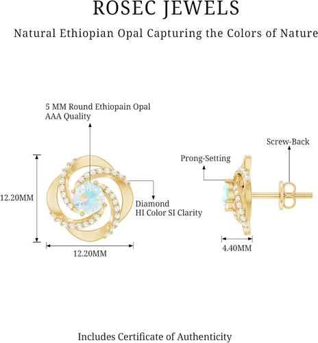 Vista 6 de Aretes de ópalo etíope certificados con diamantes 1.25 Cttw Calidad AAA