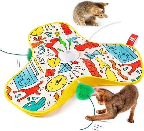 Vista 7 de Potaroma Juguetes interactivos para gatos de busca y captura, varita de plumas oculta y en movimiento, pateador automático recargable para gatitos