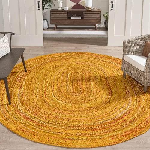 Vista 39 de SAFAVIEH Alfombra trenzada de la colección – Alfombra redonda de 3 pies, color beige con detalles rosados, algodón hecho a mano, estilo cabaña