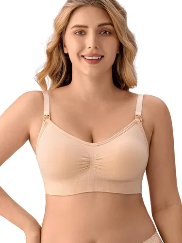 Vista 4 de Angelhood Brasier de lactancia para mujer, paquete de 5 unidades, brasier de lactancia materna sin costuras, sin costuras, con extensores de brasier