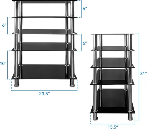 Vista 3 de Mount-It! - Soporte multimedia de vidrio templado para componentes de audio y video, torre de audio y centro de medios con 5 estantes (MI-8671) y 4