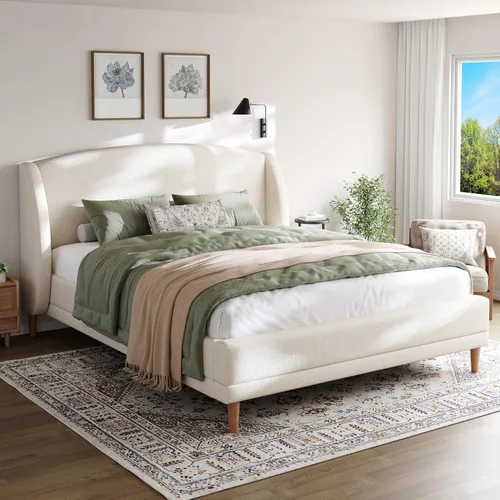Vista 16 de Christopher Knight Home Hazel Velvet Queen Size Bed Frame with Wingback Headboard, Modern Queen Bed Frame and Headboard, Wooden Slats Support, Easy