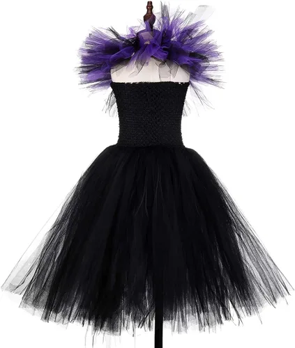 Vista 4 de Tutu Dreams Disfraz de bruja vampiro de Halloween para niñas de 1 a 12 años con diadema de cuernos