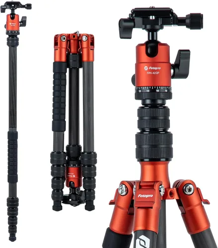 Vista 11 de Fotopro - Trípode de viaje de fibra de carbono de 62", trípode de cámara ligero y compacto con cabeza de bola y placa de liberación rápida
