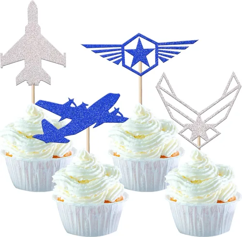 Vista 13 de 24 paquetes de adornos para cupcakes con temática militar, púas para cupcakes con temática de campo de entrenamiento, adornos para cupcakes
