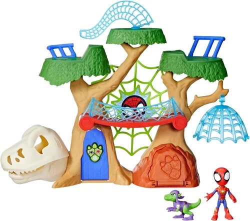 Vista 13 de Marvel Spidey and his Amazing Friends Dino-Webs Treehouse Playset, Spider-Man & Goblin Raptor - Juego de figuras de acción a escala de 4 pulgadas, a