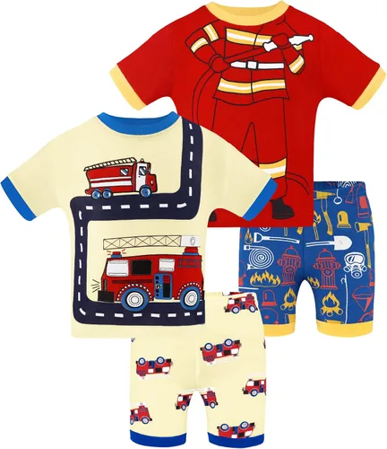 Vista 43 de DAUGHTER QUEEN - Pijama para niños de 4 piezas, conjunto corto 100 % algodón, talla 18 meses-12 años Soft, Breathable, Lightweight, Comfortable