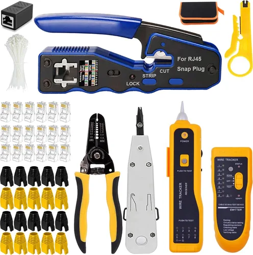 Vista 9 de LEATBUY CAT5 Crimper Tool Kit for RJ45/CAT6 Professional Network Crimping Set Wire Connector Stripper Cutter, Computer Maintenance Lan Punch Down