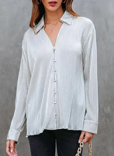 Vista 5 de Astylish Blusa elegante de manga larga con botones Plisse para mujer, ropa de moda