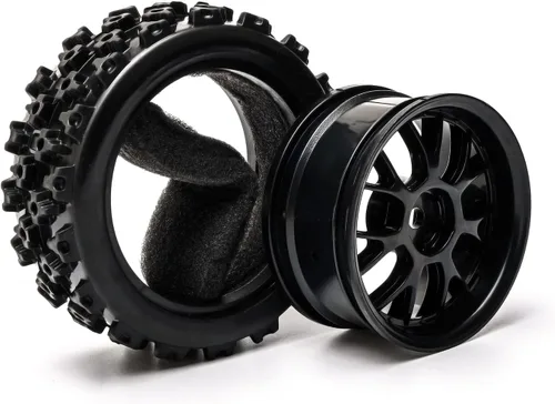 Vista 8 de Llantas de ruedas negras a escala 1:10, 4 unidades Split-type Tires, ABS Rims + Tires, 12mm Hex, Raised Tread Pattern, Shock Absorption